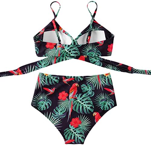 Mulheres de cintura alta Biquíni Twist Front Swimsuits Floral Impresso Bikini Tops Ruched Push Up High Wistide 2 peças Ternos de banho