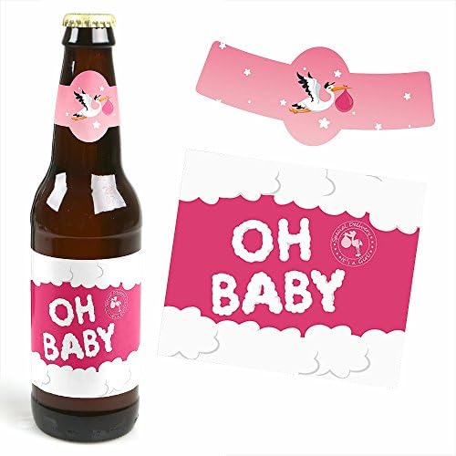 Entrega especial de menina - rosa é uma garota decorações de chá de bebê para mulheres e homens - 6 adesivos de etiqueta de garrafa de cerveja e 1 transportadora