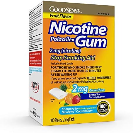 BONDESENE Nicotina Polacrilex Goma com revestimento 2 mg, sabor da fruta, Stop Smoking Aid; pare de fumar com goma de nicotina, 100 contagem
