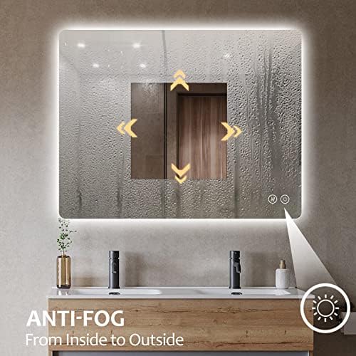 Theiamo retângulo LED Mirror do banheiro, 36 x28 iluminado espelho sem moldura espelho de vaidade, espelho iluminado iluminado iluminado inteligente Anti-Fogo, espelho iluminado CRI95+, pendurado horizontal ou verticalmente