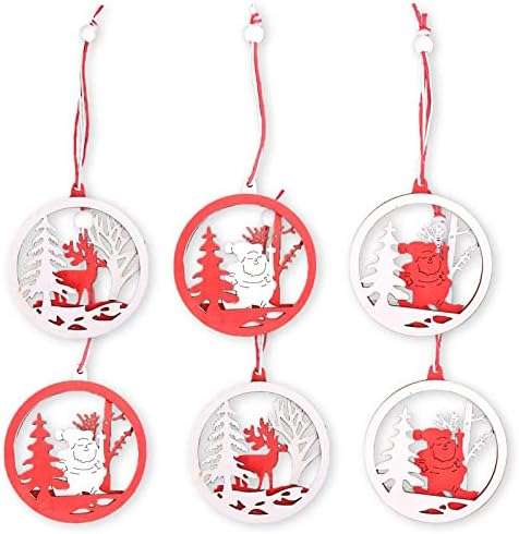 6pcs de natal de madeira fazenda ornamentos rústicos definidos para decorações de árvores de Natal