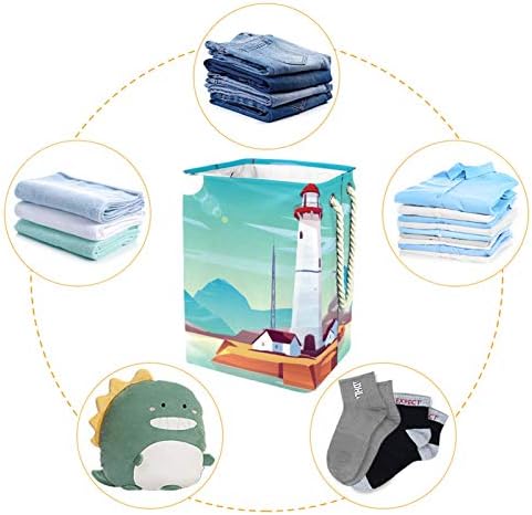 Lighthouse Seashore Laundry Basket Bestkets embutidos de forro com suportes destacáveis ​​Atualização de bem-estar,