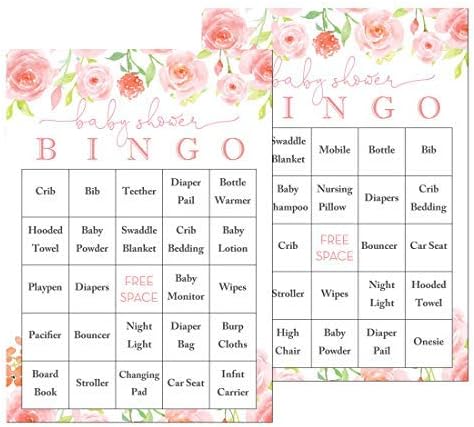 Cartões de Bingo de Bingo Floral Pink de Convitationhouse - jogos de bingo de bebê pré -carregados - Conjunto