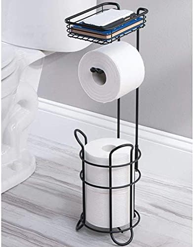 Porta de papel higiênico livre de qffl com cesta de armazenamento, organizador de reserva de rolo de papel higiênico, segura 3 rolos de papel higiênico, para telefones celulares, limpeza, carteira