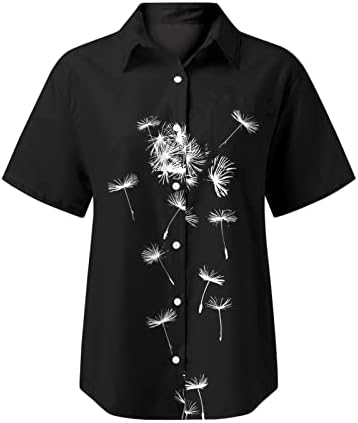Camisa de botão com botão Voplct para mulheres 2023 Primavera verão Tops de manga curta Camisa de bolso de decote