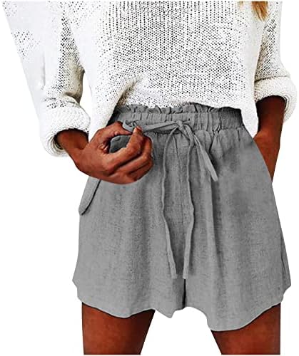 Shorts de bolsa de papel casual feminino shorts de cordão elástico shorts de linho de algodão verão shorts