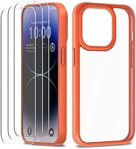 Xclear para iPhone 14 Pro MAX Telefone Protetor de tela [pacote premium] [Groot de grau militar testado] [Não é para amarelecimento] - Caspa transparente/laranja + 3 vidro temperado com 3 pacote