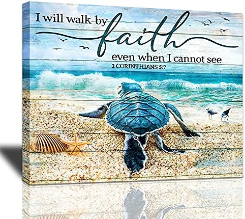 Tourrest Scripture Bible Wall Art Teal Tartaruga Sea Walk By Faith Canvas Impressão Citações Inspiradas Arte