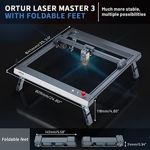 Ortur laser mestre 3 com pés dobráveis ​​10W Power Power Laser Gravador, 0,05 * 0,1 mm Cutter laser de ponto comprimido e plataforma de gravura a laser orturs