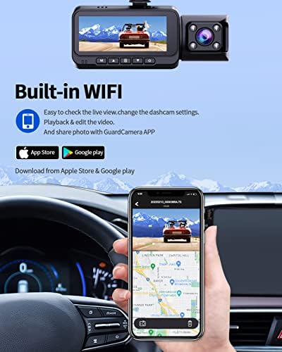 VSTARK WiFi GPS 4K Dash Cam Front e Inside com kits Hardwire, cartão de memória de 64 GB, 3 canais