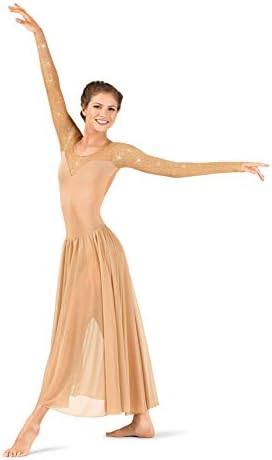 Body Wrappers Performance Womens Twinkle Mesh Manves Longa Dress, Tw617Nudxs, Nude, XS