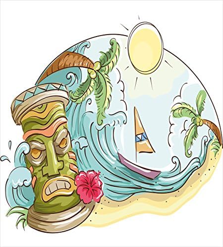 Conjunto de capa de edredão de barra de Ambesonne Tiki, moldura circular com detalhes tropicais desenho animado
