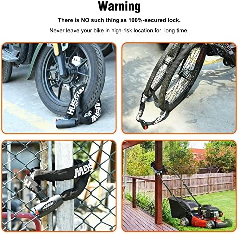 Husgw Bike Chain Locks, trava de combinação de bicicletas, trava de corrente de bicicleta anti-roubo de 47 polegadas