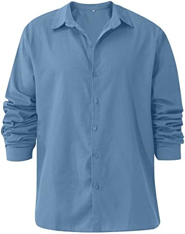 Camisa de linho de algodão para homens, manga comprida Button Down Camisa Casual Blusa leve