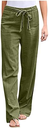 Calças de perna larga de zlovhe para mulheres calças longas de cintura alta casual com bolsos calças de linho