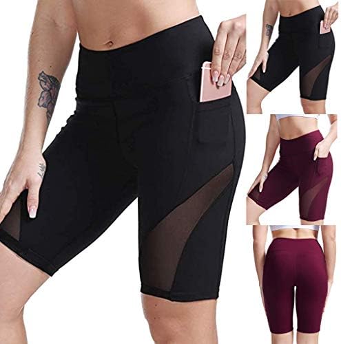Shorts de ioga de cintura alta com bolsos Controle de barriga Runningyoga Leggings para mulheres