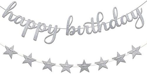 Banner de feliz aniversário de Ushinemi com guirlanda de estrela, decorações de festa de aniversário de glitter