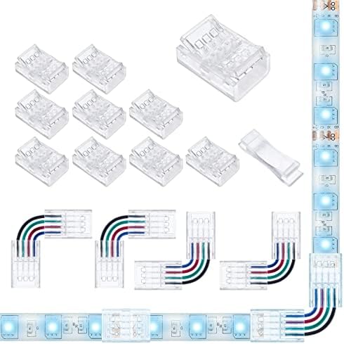 Conectores de tira de LED Gxilee, conectores de luz LED transparentes 4 pinos 10 pacote e formato de