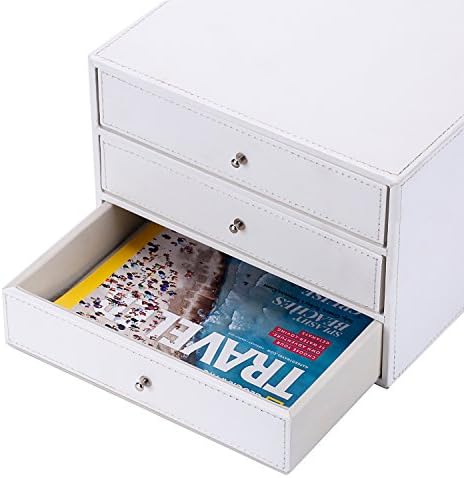MyGift Executive 3 Drawer Leatherette Document - Caixa de armazenamento de arquivamento da mesa do escritório com gavetas, branco