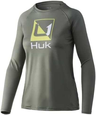 Huk Women's Standard Pursuit de manga longa Camisa de performance + proteção solar, Moss reflexão,