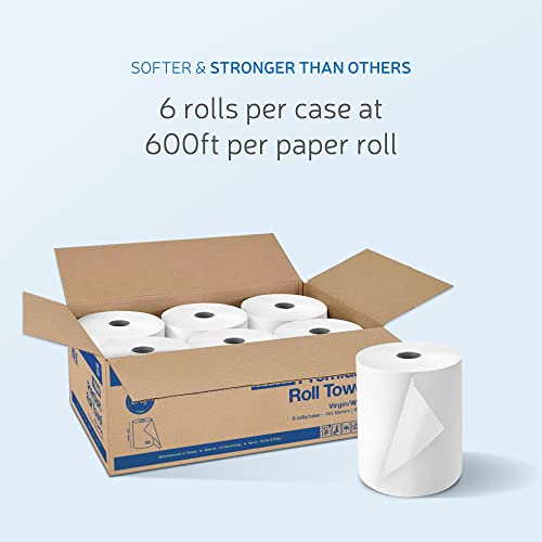 EZ-PULL Premium 2ply+ papel toalha de mão papel, branco, 6 rolos x 600 pés, universal 8,0 x 1,5 núcleo,