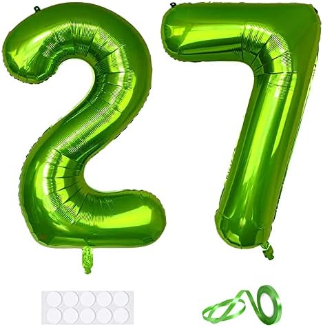 XIHUIMAY Número 27 Balões de balão digital 40 polegadas Alfabeto 27 Balões de aniversário Digit 27 Balões de hélio Balões grandes para festas de aniversário Supplies Bachelorette Bachelorette Chuveiro de noiva, Número verde 27