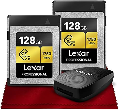 LEXAR 128GB Professional CFEXPress Tipo-B Cartão de memória x 2 e USB 3.1 leitor perfeito para fotógrafos, documentaristas