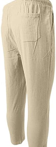 Calça de linho de bolso cortada algodão de algodão intermediário masculino casual calça masculina calça