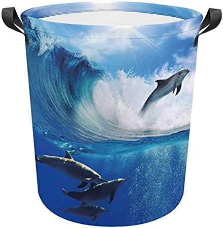 Cesto de lavanderia de foduoduo cesto de lavanderia de golfinhos com alças cesto cesto de roupa