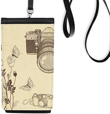 Câmera rosa borboleta agradável bolsa de carteira de estilo de estilo pendurado bolsa móvel bolso preto