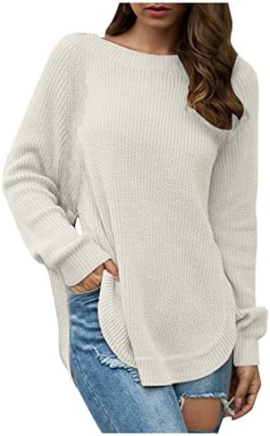 Twgone suéteres para mulheres Casual Irregular dividido Crewneck Crewneck de manga comprida Túnula de suétera