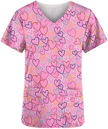 Camisas dos namorados para mulheres v pescoço plissado tampos de manga curta adoram estampas de coração uniformes