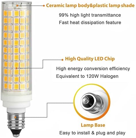 2 Pacote de lâmpadas LED E11 reduzidas 10W, equivalente a lâmpadas de halogênio 100W, 120V 360º ângulo de feixe Candelabra Base Corn Bulbs para lustres internos iluminação do ventilador de teto, luz do dia Branco