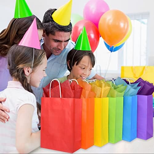 24 peças sacolas de presente com papel tisseu, festas de festas com alças, 6 cores de bolsas de