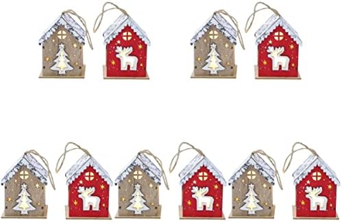 Aboofan 5 peças de Natal de Natal Led Wood Mini Light Up House House Christmas Wood House Light Up House