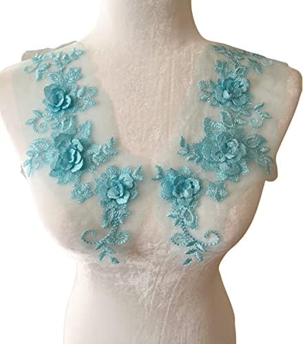 Pepperlonamente 1 par de renda Big 3D Flower Vestor Patch Bordado Sew On Applique Lace Trim, 28 x