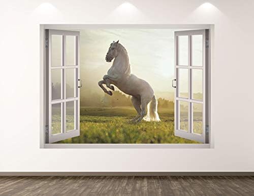 Decalque decalque de parede de cavalo branco decoração de arte 3d will sticker animal mural garoto quarto personalizado presente bl285