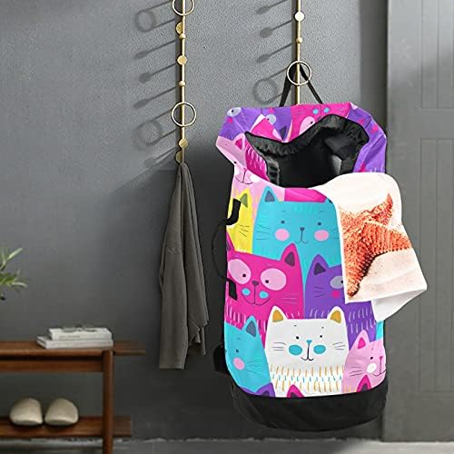 Lucky Cat Laundry Bag com tiras de ombro para lavanderia Backpack Bag Fechamento de empurramento