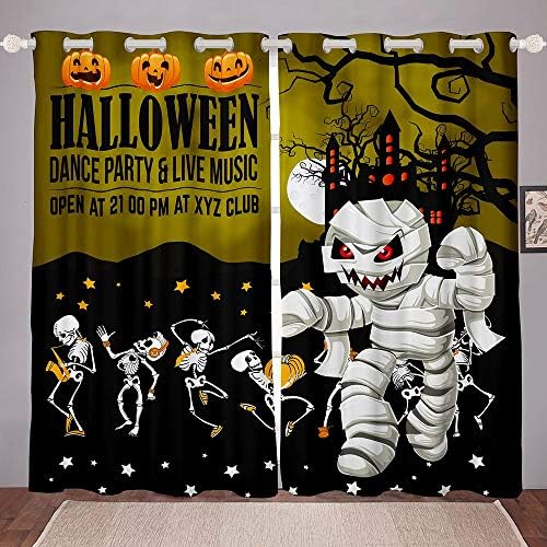 Cortinas de janela de desenhos animados erosébridal cortinas de halloween draxas de crânio ilhó de mamãe cortina