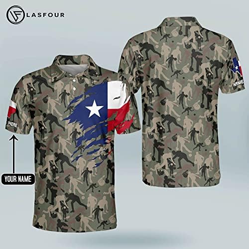 Camisas de boliche personalizadas de lasfour para homens, camisas de pólo de boliche do Texas, manga curta,