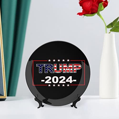 Trump 2024 Uso Flag engraçado China China Decorativa Placas de cerâmica redonda Craft With Display Stand for Home