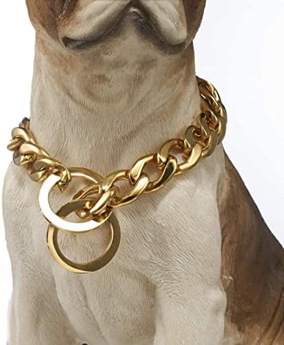 Rumypet Gold Dog Collar Forte NK P Chain de serviço pesado em aço inoxidável colar para caminhada
