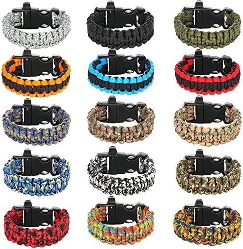 15Packs Paracord Bracelets para homens e meninos Sobrevivência Bracelete tática Camo Bracelets trançados