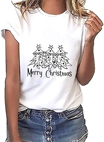 Camiseta de natal para mulheres de manga curta calculout blouse tees de árvore de natal camisa de férias casual tops verão