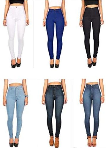 Andongnywell Women Cantura alta Jeans magra de jeans High Rise Slim Fiit calças jeans elásticas com