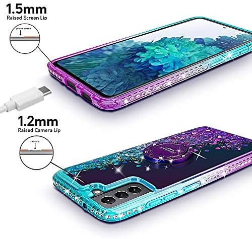 Caixa Silverback para Galaxy S21, movimentação de brilho holográfico líquido GLITTER com Kickstand, Girls Women Bling Diamond Ring Slim Protective Case para Samsung Galaxy S21 5G -Purple