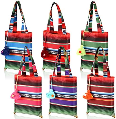 Conjunto de 12 sacolas mexicanas com borlas coloridas penduradas 10 x 8 polegadas Tote mexicano Bolsas de favor