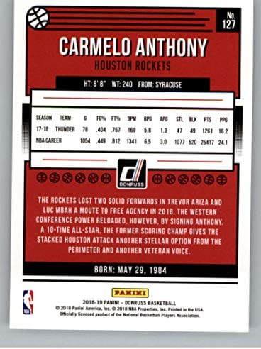 2018-19 Donruss 127 Carmelo Anthony Houston Rockets NBA Basketball Trading Card
