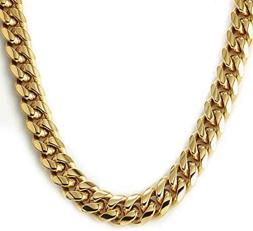 Zsllzm Mens Miami Cadeia de ligação cubana 14k colar de ouro de ouro jóias de aço inoxidável sólido 10 mm/12mm/14mm, 18-30 polegadas