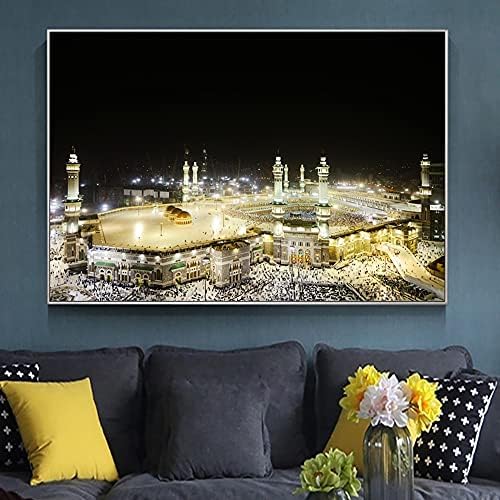 Mesquita Islâmica Mesquita Night Hajj Pilgrimage Canvas Pintura no pôster de decoração de parede